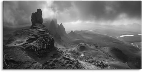 Paul Sinus 120x60cm Wandbild auf Leinwand Mystische Felslandschaft in Schwarz-Weiß Naturidylle