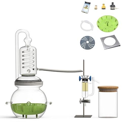 HOOLOODISTILL 0.9Gal/3.5L Essential Oil Distillation Apparatus Lab Glassware Distillation Kit with Essential Oil Separator Hydrosol extraction machine water distiller