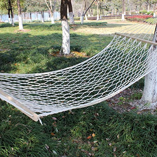SustVita Mesh-Hängematten-Hängeschaukel mit Seil und Holz, ideal für den Garten im Freien und als Dekoration für Reisen und Camping