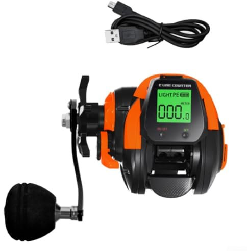 Moulinet de pêche électrique avec affichage numérique professionnel 7.2:1 haute vitesse (orange, gauche)