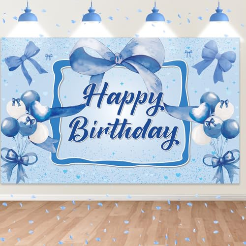 Schleife Geburtstag Banner Blau,BTZO Happy Birthday Hintergrund Banner Geburtstagsbanner für Mädchen Frauen Baby Geburtstagsdekoration
