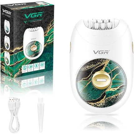 VGR 706 Epilierer für Damen, Tragbares Kabelloses Elektrischer Haarentferner für Beine, Achseln, Rücken, Ganzkörper, Haarentfernung mit 18-Pinzetten-System, 2 Geschwindigkeiten, Leises Design, Grün