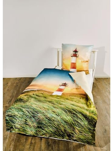 Strand Küste Bettwäsche glatt Meer Dünen Leuchtturm Mikrofaser Fotodruck 135 x 200 cm - All-In-One-Outlet-24 -