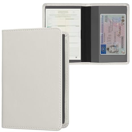 kwmobile Funda para permiso de circulación coche de cuero sintético - Con espacio para tarjetas 9.2 x 13 CM doblado - plata