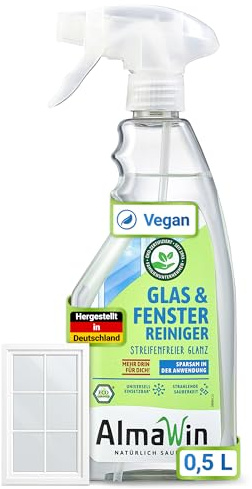 AlmaWin® Glas & Fenster Reiniger [18x 500ml] für streifenfreien Glanz - Glasreiniger ideal für Fenster, Spiegel, Auto & Mehr - Glas & Fensterreiniger Spray, Glass Cleaner - 100% Natürlich & VEGAN