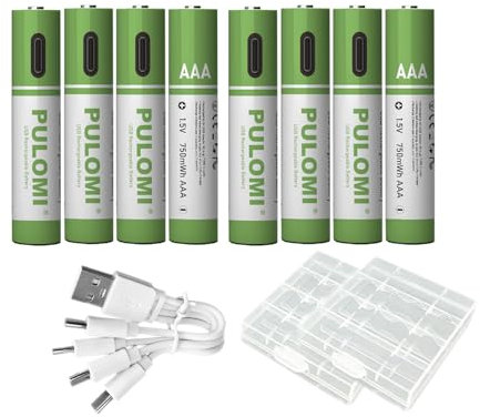 8 batterie AAA USB Type-C AAA agli ioni di litio ricaricabili, ad alta capacità, 1,5 V, 500 mAh, 750 mWh ricaricabili, con cavo di ricarica