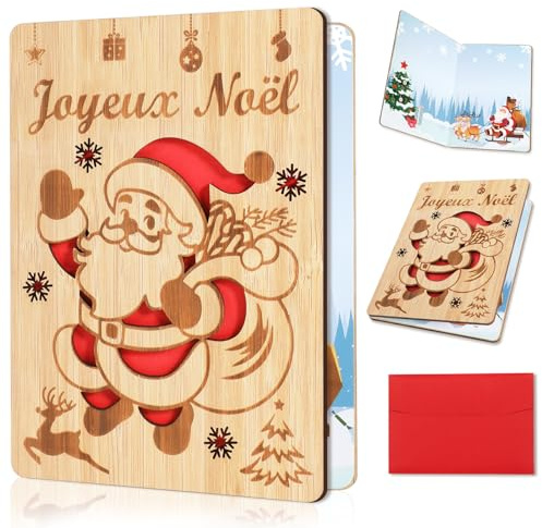 HOWAF Weihnachtskarten aus Holz, Frohe Weihnachten Gru?karten Weihnachtsmann Karten Weihnachtsgeschenk f¨¹r Familie Freunde Kollegen