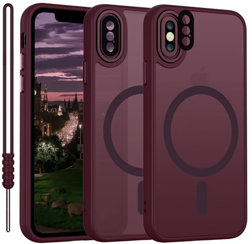 YUANDMI für iPhone X/XS Hülle kompatibel mit MagSafe, Handyhülle für iPhone XS Magnetisch Matte Touch, rutschfest Kratzfest Schutz Stoßfest Hülle Dunkel Rot