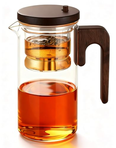 Behogan Tetera de cristal de 800 ml con colador de té: vidrio de borosilicato de alta calidad, tetera mágica separadora de agua para té suelto, transparente, para el hogar, la oficina y el hotel