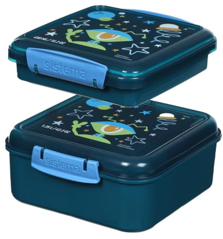 Sistema Expressions Kids Bento Brotdose Set | Bento Cube (1,25L) & Sandwich Box (450ml) | Alien Laguna