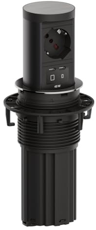 Bachmann ELEVATOR 2 Steckdoseneinheit Edelstahl-Optik – Versenkbare Tischsteckdose mit Typ L (italienisch) & USB-C 45W, 2 m Kabel – Einbausteckdose