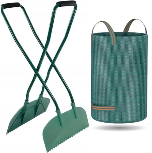 Generisch Recogedor de hojas con mango ergonómico de 95 cm con bolsa de jardín de 272 l gratis – recogedor de hojas de jardín para hojas, hierba y residuos de jardín
