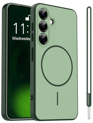 Yoawiful Handyhülle für Samsung Galaxy S24 5G Hülle Magnetisch Kompatibel mit Mag Safe für Case Zweifarbig[Silikonumrandung+PCRückseite] Kameraschutz stoßfest Kratzfest Schutzhülle grün