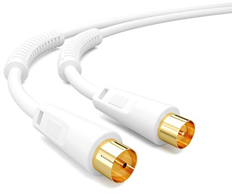 HB-DIGITAL 5m Cable de Antena cable conexión cable coaxial de TV cable coaxial chapado en oro con filtro de corriente con núcleo de ferrita 2X para DVB-T DVB-T2 blanco