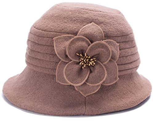 Damen Mütze Gatsby 1920er Winter Wollmütze Barett Beanie Cloche Bucket Hat A299, camel, Einheitsgröße