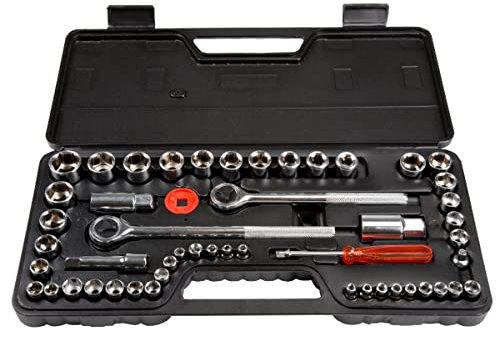 Stalwart 52-teiliges Steckschlüssel-Set, 1/4-, 3/8- und 1/2-Stecknüsse, SAE und metrisch, für Mechaniker, Handwerker und Hausbesitzer