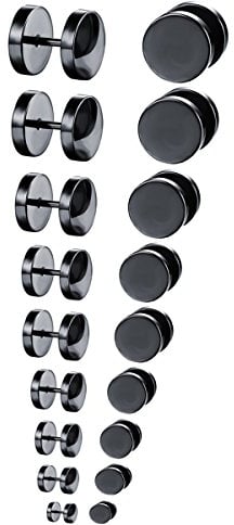 9 Paare 3-12 mm Tian Edelstahl Herren Ohrstecker Creolen Tunnel Ohrringe für Damen Edelstahl Herren Pierced Earrings Schwarz Stud Earrings (Schwarz)