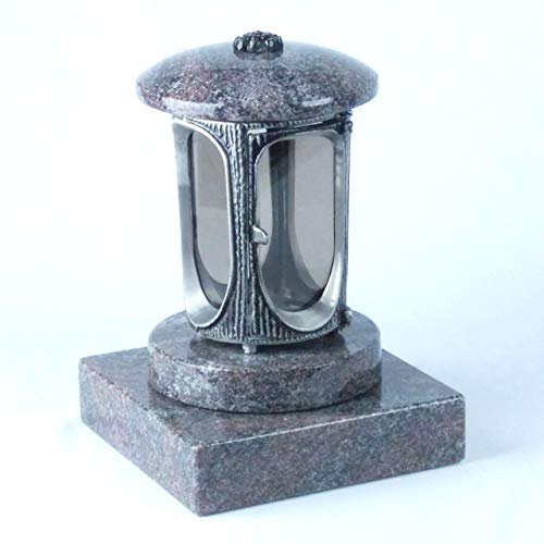 designgrab Alu Grablampe mit Granit Sockel 20x20x5 cm, aus Aluminium in Antikoptik und Granit Paradiso