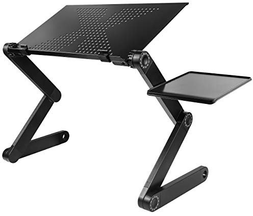 Folding Laptop Stand Standing Desk Converter Laptop Bed Table Riser Tray Holder for Couch Sofa Lapdesk Laptray Height Adjustable Portable with Legs Mouse Pad Black