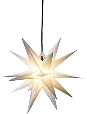 Weißer Weihnachtsstern zum Hängen - 3D Dekostern mit 18 Zacken - Durchmesser: 50cm (L) - Beleuchteter Hängestern für den Außenbereich (Wetterfest)