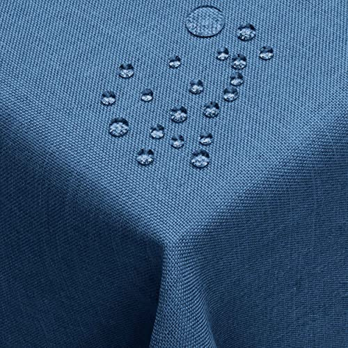 DecoHomeTextil Leinen Optik Tischdecke Eckig 130 x 340 cm Dunkelblau | wasserabweisend, fleckenabweisend, abwaschbar, Lotuseffekt