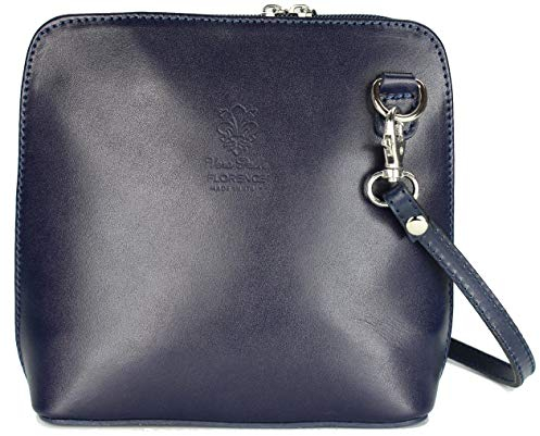 Belli italienische Ledertasche Damen Umhängetasche klein Handtasche Schultertasche Abendtasche in dunkelblau - 17x16,5x8,5 cm (B x H x T)