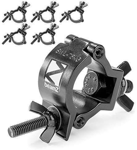 BeamZ BC35B-75 Half Coupler O-Clamp Pack - 6x Compact Slimline Lighting Clamps for DJ Stage & Truss Mounting, 32-35mm Tube Diameter, 75kg Load Capacity, Aluminium, Black Finish