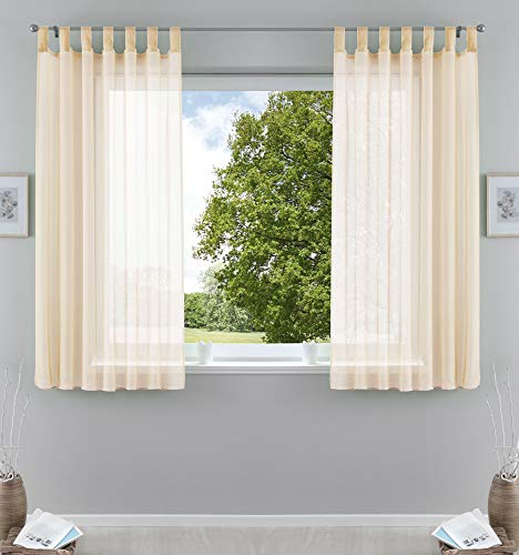 2er-Pack Gardinen Transparent Vorhang Set Wohnzimmer Voile Schlaufenschal mit Bleibandabschluß HxB 175x140 cm Creme, 61000CN