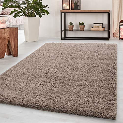 HomebyHome Shaggy Teppich Wohnzimmer 120 x 170 cm - 50 mm Florhöhe Hochflor Wohnzimmerteppich Beige Extra Weich und Flauschig - Langflor Teppiche für Schlafzimmer, Küche, Flur - Carpet, Halı