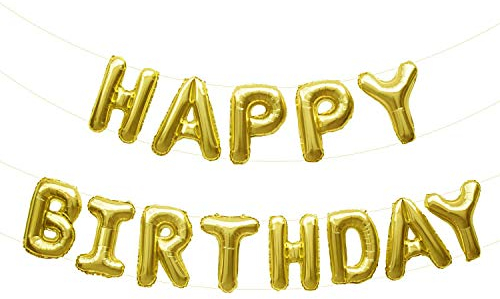 Oblique Unique® Happy Birthday Folienballon Girlande Banner in Gold Glänzend als Geburtstag Party Deko mit 13 Folien Luftballons