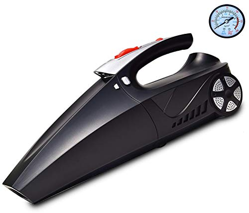JDA Car Hoover | Car Vacuum | Handheld Vacuum | Multi-functional 12-Volt DC wet dry vac | Multi-Purpose Inflator Pump, Pressure Gauge & LED Light.