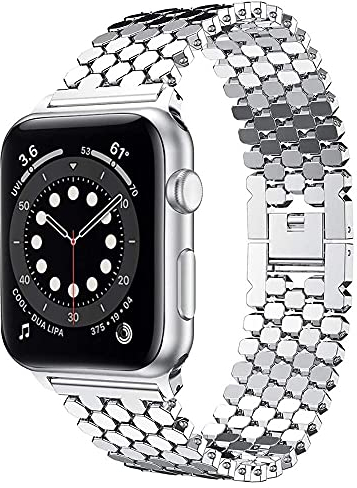 Metallarmband für Apple Watch, 38 mm, 40 mm, 41 mm, 42 mm, 44 mm, 45 mm, 49 mm, Edelstahl-Gliederarmband für Apple Watch Series 8 Ultra 7 6 SE 5 4 3 2 1, Silber 38 mm 41 mm 41 mm MM