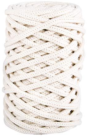 Rayher Braidy Recycling Garn, geflochten, 6mm ø, elfenbein, 250 g Knäuel, Lauflänge ca. 27 m, Strickgarn, Häkelgarn, Textilgarn, Bastelgarn, 42011104