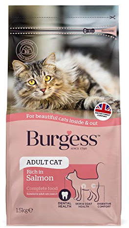 Burgess Dry Cat Food for Adult Cats Rich in Salmon, 1.5 kg
