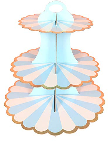 Fodlon 3 Tier Cake Stands for Afternoon Tea, Biodegradable Blue Cupcake Stand Cardboard, Round Dessert Tower for Party,Birthday,Anniversary, Wedding,Baby Shower (7 10 12 (Blue)