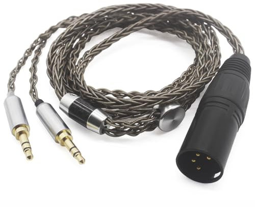 Youkamoo 4 Pin XLR Balanced 8 Core Braided Silver Plated Audio Replacement Cable Compatible for Hifiman HE4XX, HE-400i Headphones (2 x 3.5mm Version)