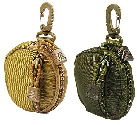 Portamonete tattico da appendere, con gancio, per monete, auricolari, portachiavi, chiavi, 2 pezzi, Verde+marrone, Zaino casual