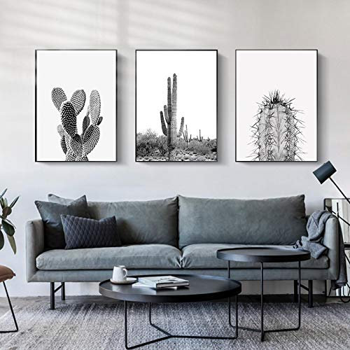 Moderne Minimaliste Succulent Cactus Toile Peinture Affiches et Gravures Noir Blanc Mur Art Photos pour Salon Décor 20x30cmx3 Sans Cadre