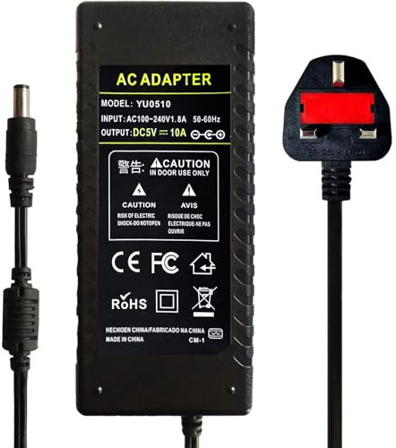 Tesfish 5V 10A Power Adapter Supply Converter 50W 5.5 x 2.1/2.5mm for WS2801 WS2811 WS2812 WS2812B LED Strip Lights/Controller/Wireless Router