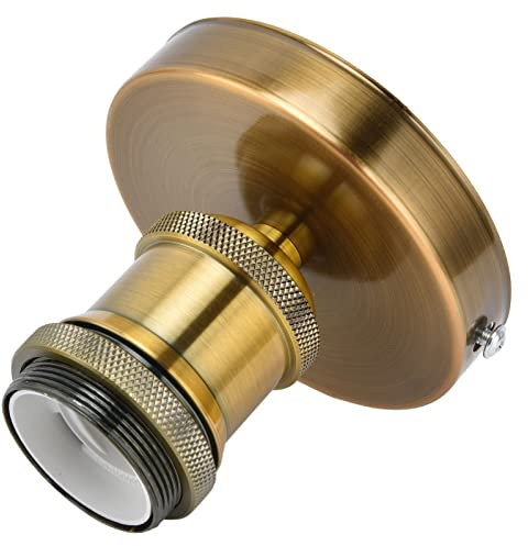 E26 E27 Vintage Suspension Support de Lampe Plafonnier Douille Métal Support de Lumière Murale pour Home100-240V(patine dorée)