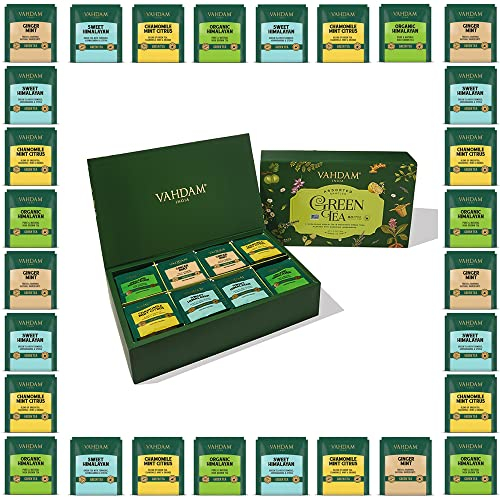 VAHDAM, Caja De Regalo Surtida De Té Verde ( 36 Bolsas Piramidales) Caja De Infusión De Té Con Mezclas De Verde | Regalo Para Mujeres Y Hombres
