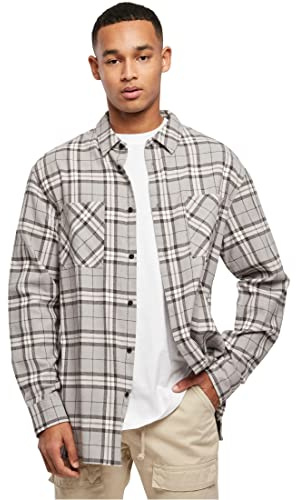Urban Classics Herren Long Oversized Grey Check Shirt