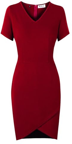 AXOE Damen Etui Kleid mit V-Ausschnitt Figurbetontes Strech-Kniekleid für Beruf und Freizeit Elegantes Alltagstauglich Weinrot, Gr.48 (EU 50), 4XL