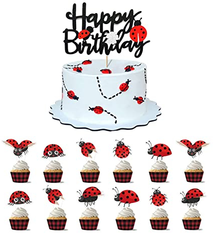 13 Stück Ladybug Tortendeko Happy Birthday Geburtstag Deko Lady Bug Muffins Kuchen Topper Kinder Tortenaufleger Deko