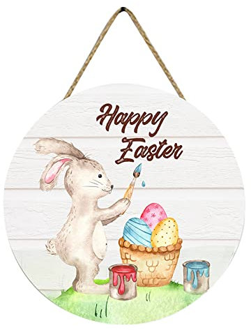 Bunte Ostereier Dekor Ostern Türkranz Fensterkranz Ostern rundes Türschild Dekoration Zuhause Festliche Atmosphäre Holzschild zum Aufhängen Dekoration Ostern Deko Türkranz Osterkranz Haustür Frühling