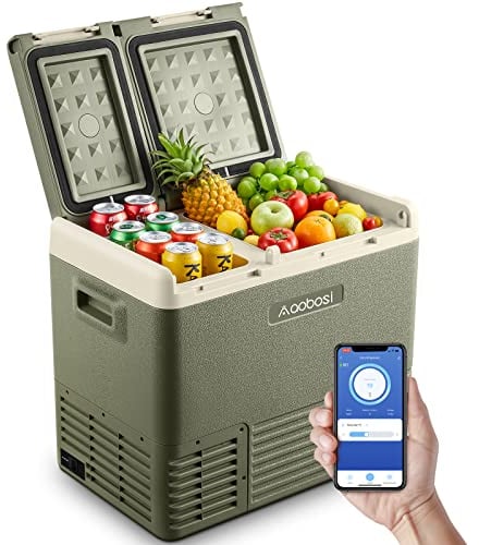 AAOBOSI Kompressor Kühlbox 41L, Kühlbox Auto Dual Zonen, -20 °C bis 20 °C, Kühlbox 12V 230V Mit APP-Steuerung über USB-Anschluss für Reisen, Camping und Partys