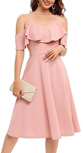 Bbonlinedress Robe de Soirée Cocktail Chic pour Baptême Cérémonie Bal Mariage Mi-Longue avec Bretelles Blush S