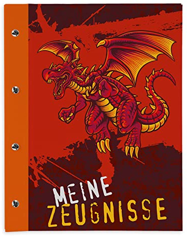 itenga Zeugnismappe mit Buchschrauben erweiterbar für Kinder Jugendliche Erwachsene Mädchen Jungen Schüler (Drache)
