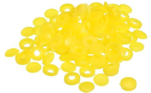 Sourcing Map 200Pcs 5mm Hinged Screw Cover Caps, Yellow, Plastic, Round, Polypropylene (PP)