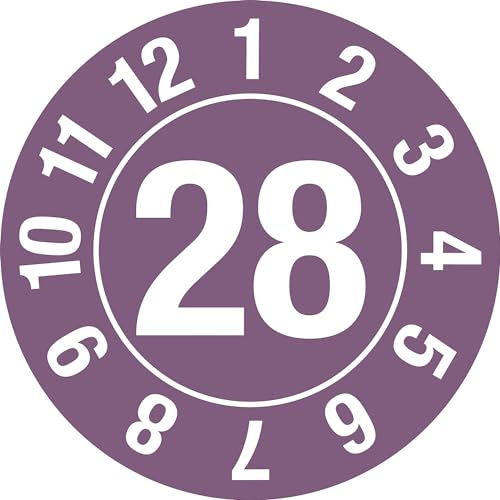 kaiserkraft | Prüfplakette | Jahreszahl, Dokumentenfolie, im Kreis, Ø 10 mm, 28, violett